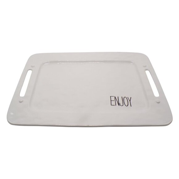 Pier 1 Imports White Dolomite Serving Tray w/Handle Cutouts & ENJOY Text 20" HTF - Picture 2 of 10
